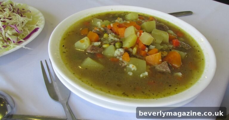 Beef and vegetable Argentine stew with dried fruit in a bowl
