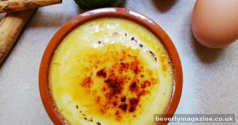 Crema catalana custard in earthenware dish with caramelized sugar crust